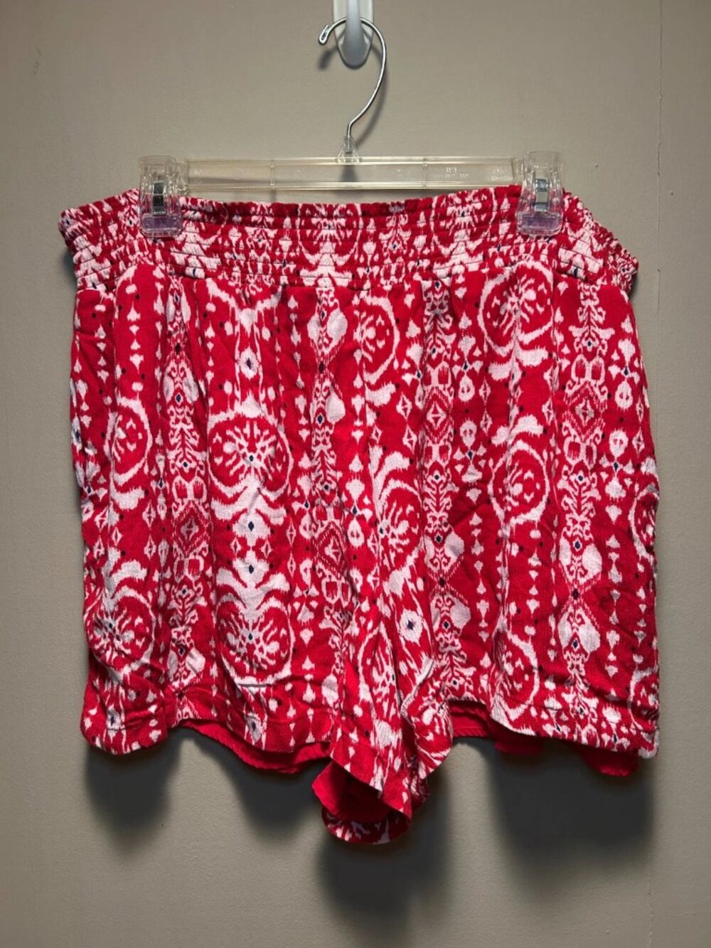 Knox Rose Women Bonfire Red Ikat Print Smocked Pull-on Shorts Size XXL